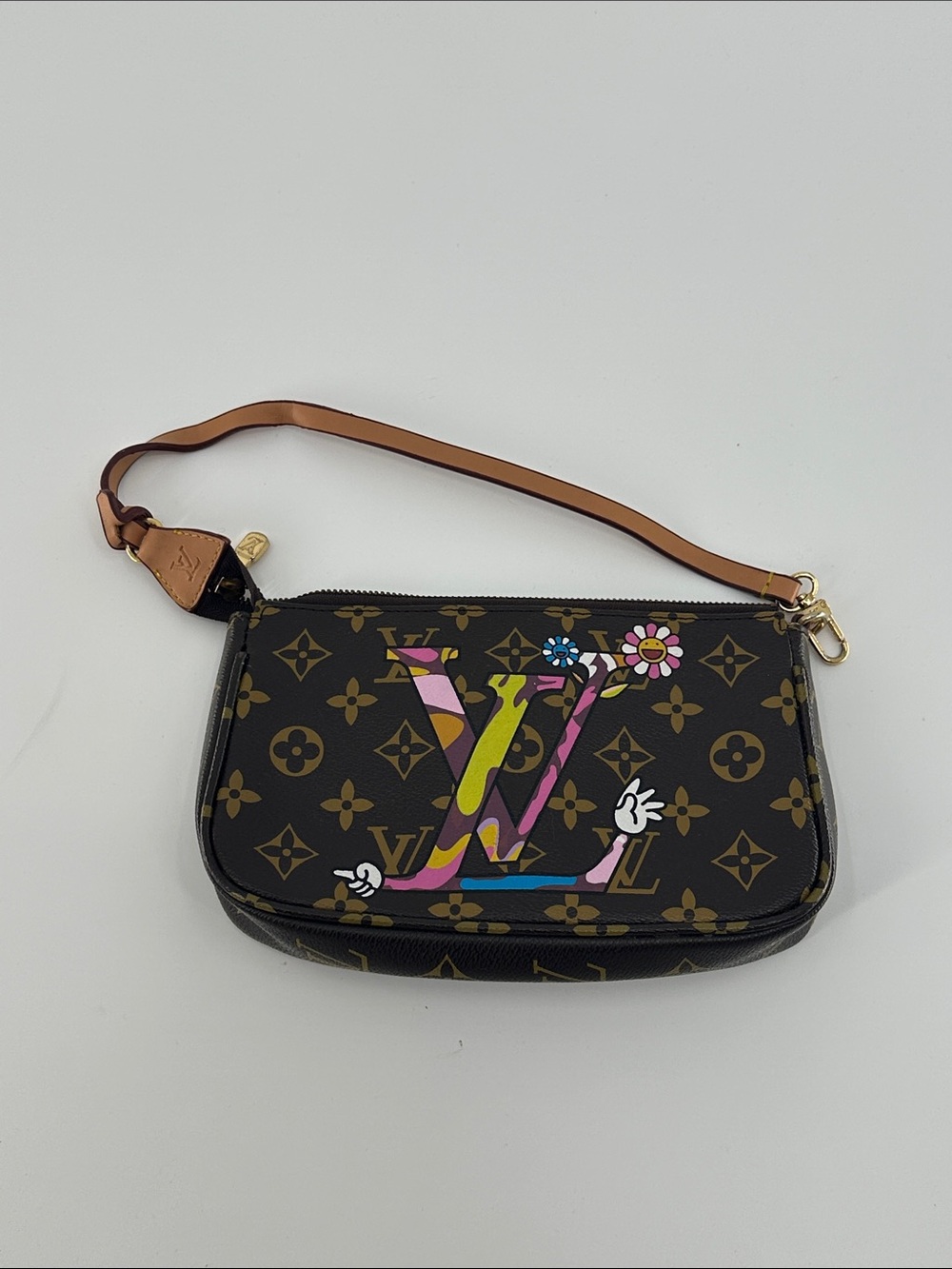Louis Vuitton Brown Monogram Canvas Wristlet with Multicolor LV Motif